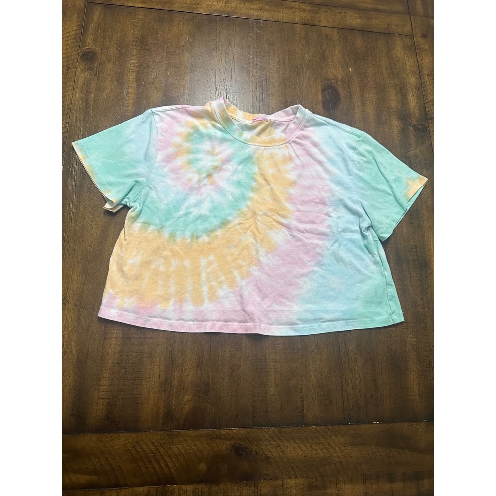 Stoney Clover Lane Pastel Tie Dye Crop‎ Top T-Shirt Pink Yellow Blue Womens S
